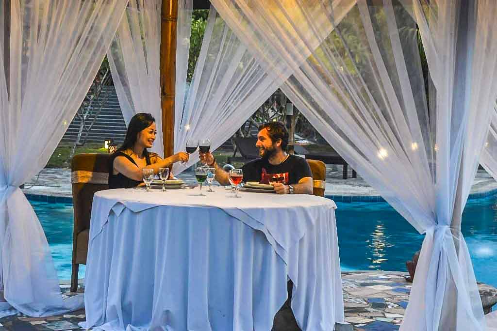Romantic dinner at pool gazebo